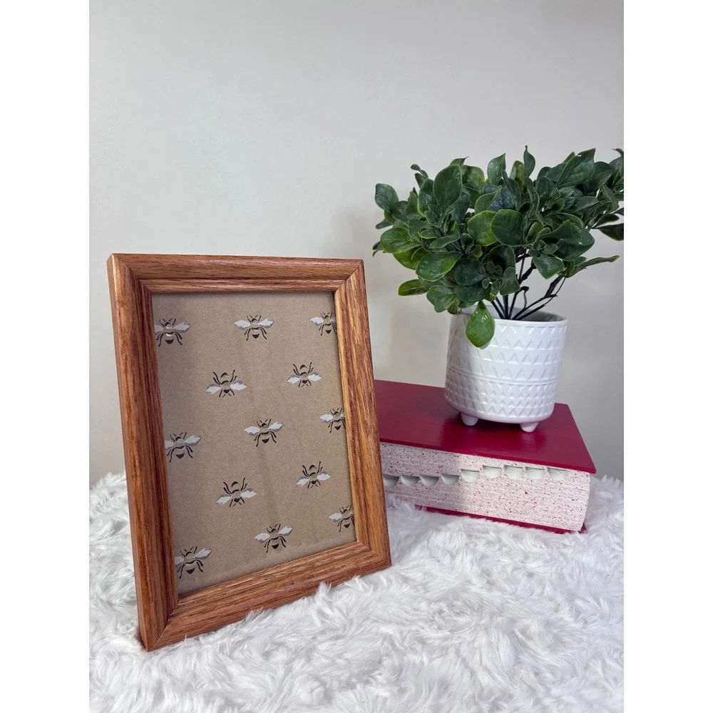 Vintage Solid Oak Wood Picture Frame 5x7 Tabletop Wall Mount